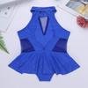 Agoky Kids Girls Criss Cross Lace Back Cotton Leotard Ballet Dancewear Gymnastics Unitard Blue Sparkly 11-12 view 4