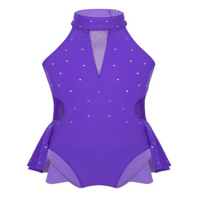 Agoky Kids Girls Criss Cross Lace Back Cotton Leotard Ballet Dancewear Gymnastics Unitard Purple Sparkly 15-16