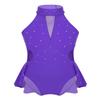 Agoky Kids Girls Criss Cross Lace Back Cotton Leotard Ballet Dancewear Gymnastics Unitard Purple Sparkly 15-16 view 1
