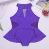 Agoky Kids Girls Criss Cross Lace Back Cotton Leotard Ballet Dancewear Gymnastics Unitard Purple Sparkly 15-16 view 3