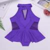 Agoky Kids Girls Criss Cross Lace Back Cotton Leotard Ballet Dancewear Gymnastics Unitard Purple Sparkly 15-16 view 4