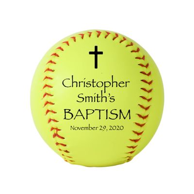 Personalized Baptism Softball, Custom Baptism Softball, Christening Keepsake (Blue)