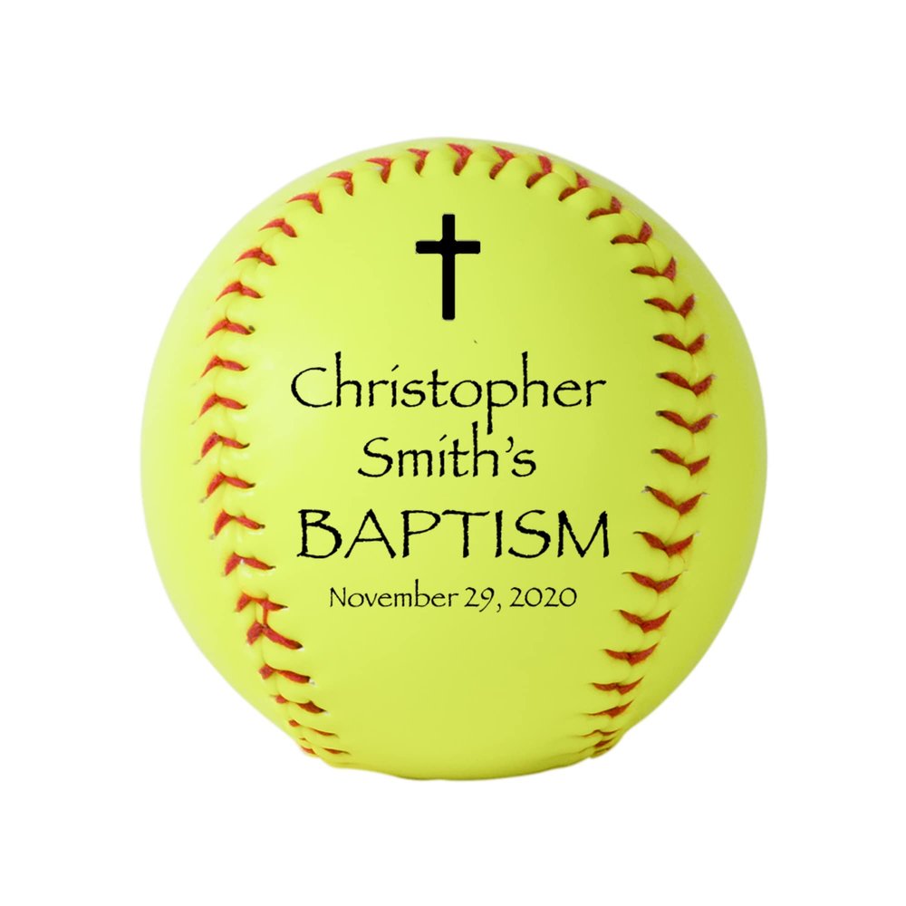 Personalized Baptism Softball, Custom Baptism Softball, Christening Keepsake (Blue)