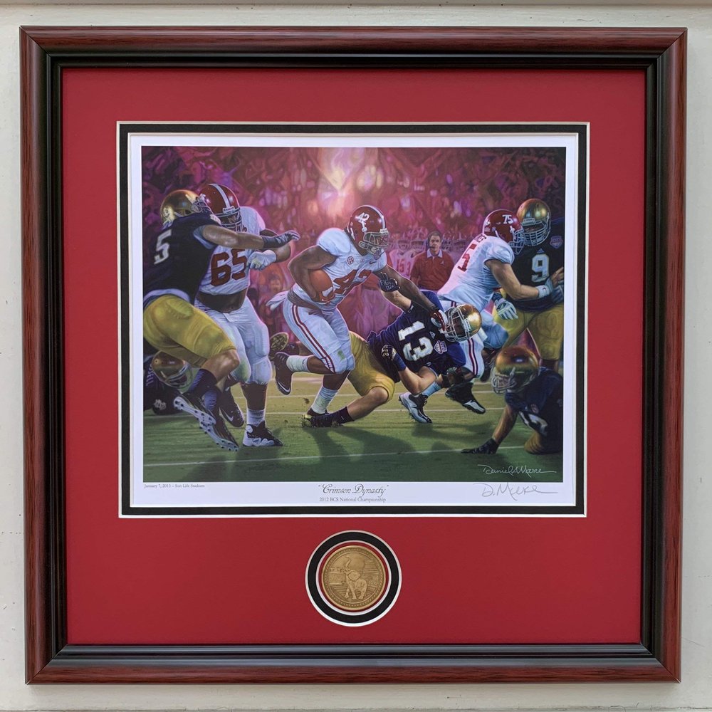 Crimson Dynasty Framed Art Print with Coin by Daniel Moore - Alabama Football beats Notre Dame to win the 2012 Championship