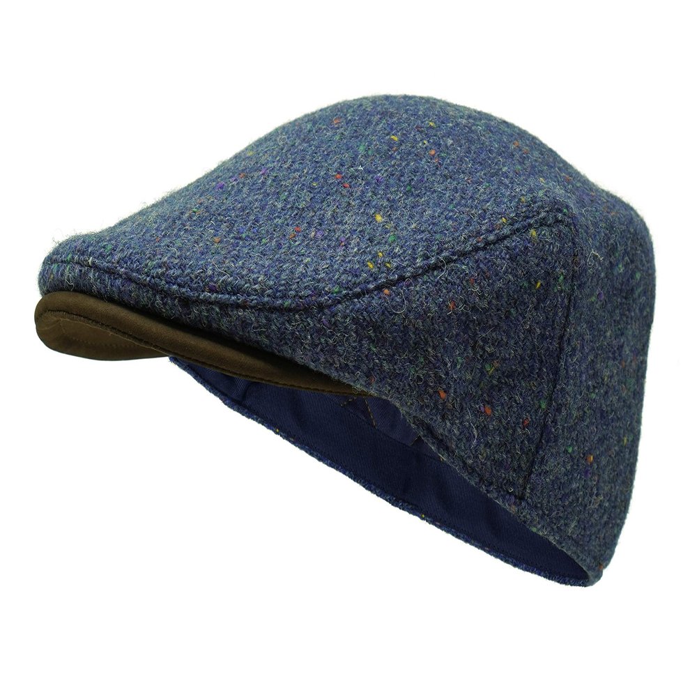 Borges & Scott The Sloan - Irish Tweed and Nubuck Leather Flat Cap - Nightsky - Medium