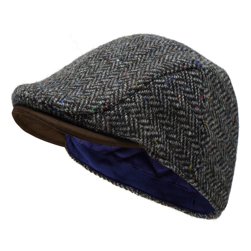 Borges & Scott The Sloan - Irish Tweed and Nubuck Leather Flat Cap - Pebble HB - X-Large