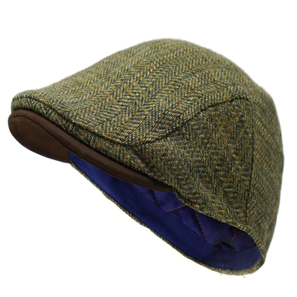 Borges & Scott The Sloan - Irish Tweed and Nubuck Leather Flat Cap - Country Green - Small