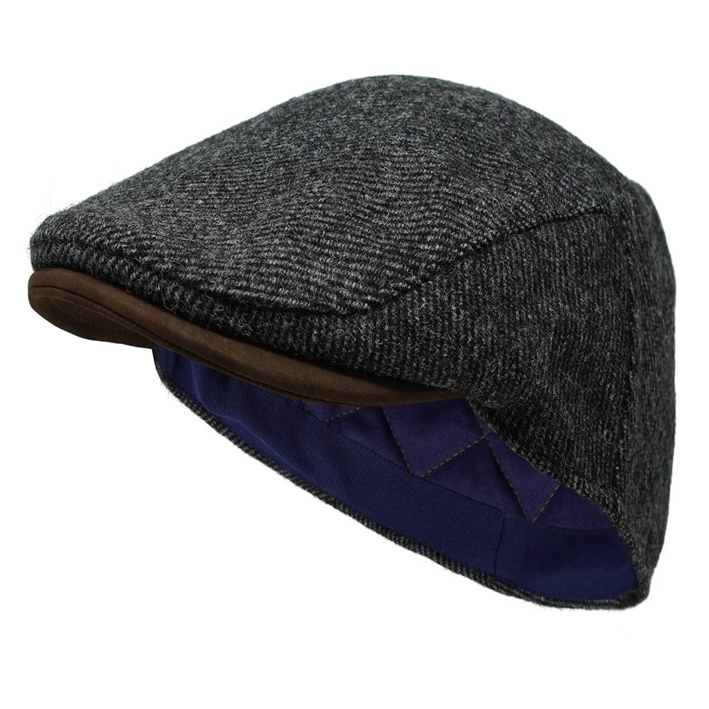 Borges & Scott The Sloan - Irish Tweed and Nubuck Leather Flat Cap - Irish Slate - Medium