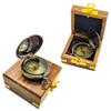 Brass Nautical Engravable Antique Push Button Compass 5cm Direction Pocket Compass with Wooden Box view 2