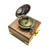 Brass Nautical Engravable Antique Push Button Compass 5cm Direction Pocket Compass with Wooden Box view 3