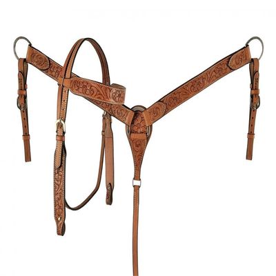 Showman Leather Headstall & Breast Collar Set w/Floral Tooling
