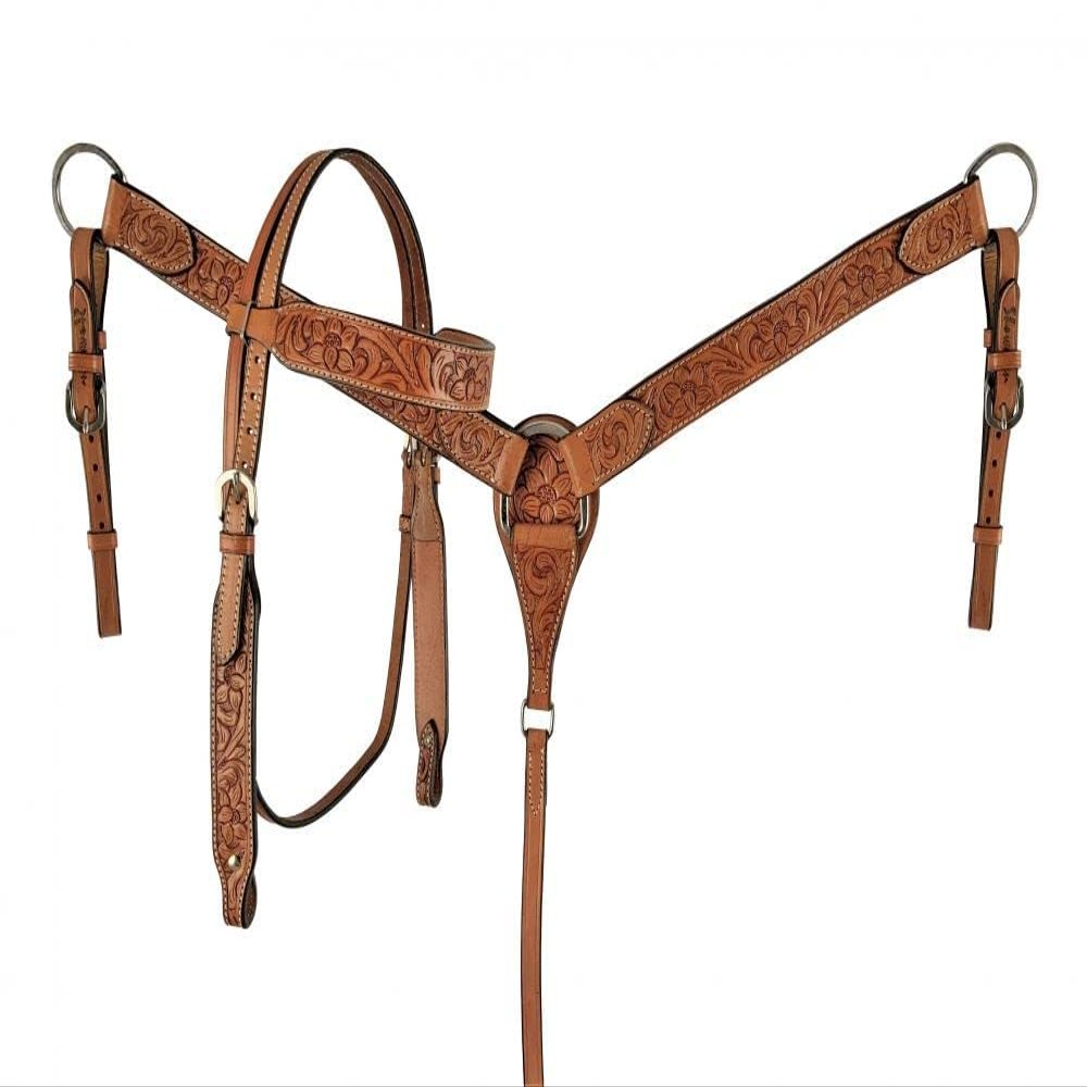 Showman Leather Headstall & Breast Collar Set w/Floral Tooling