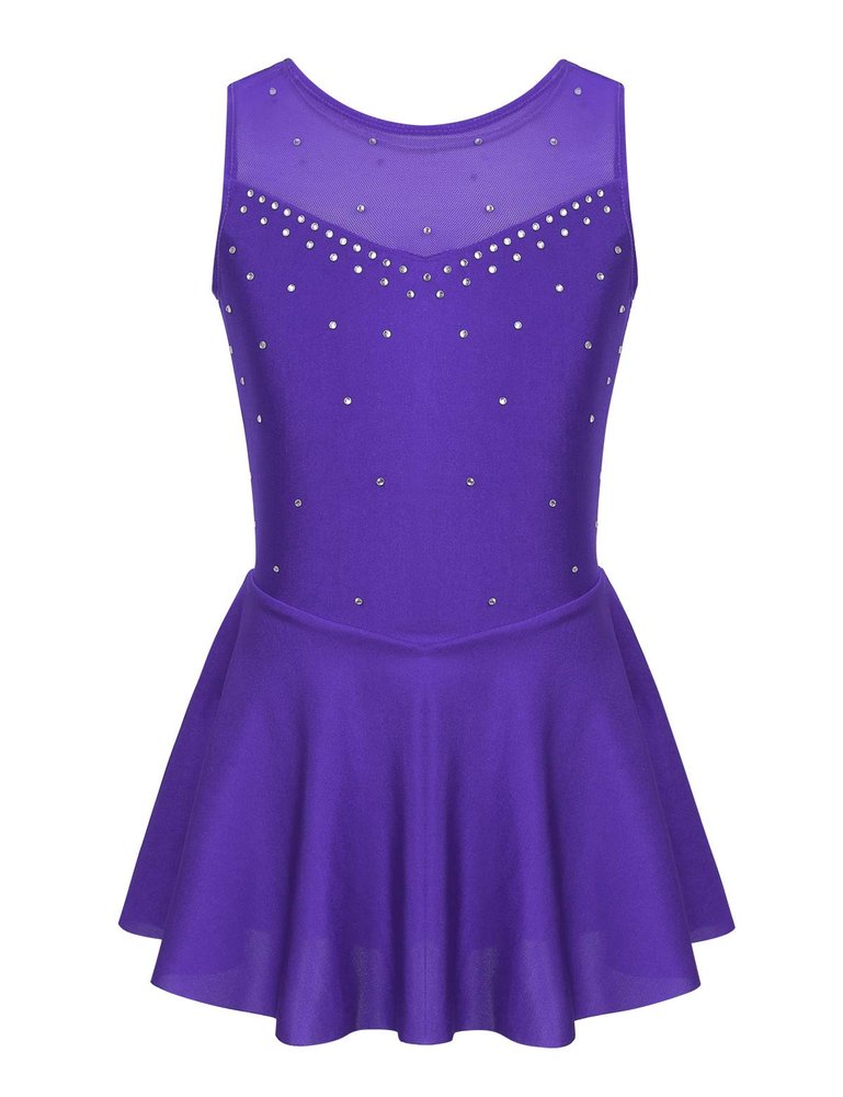 Agoky Big Girls' Kids Sparkly Ice Figure Skating Roller Skating Dress Gymnastic Tutu Skirted Leotard Costume Violet Sparkly 7-8