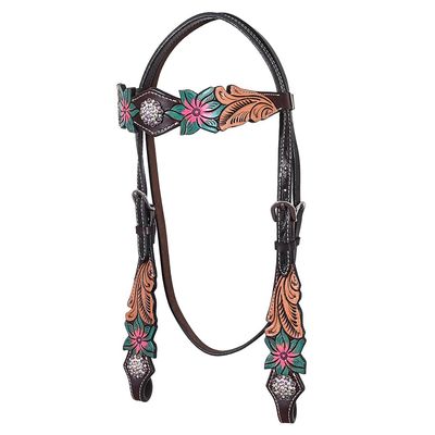 HILASON Western Horse Headstall American Leather Floral | for Horses