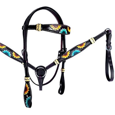 HILASON Western Horse Headstall Breast Collar Set American Leather Black | Tack for Horses
