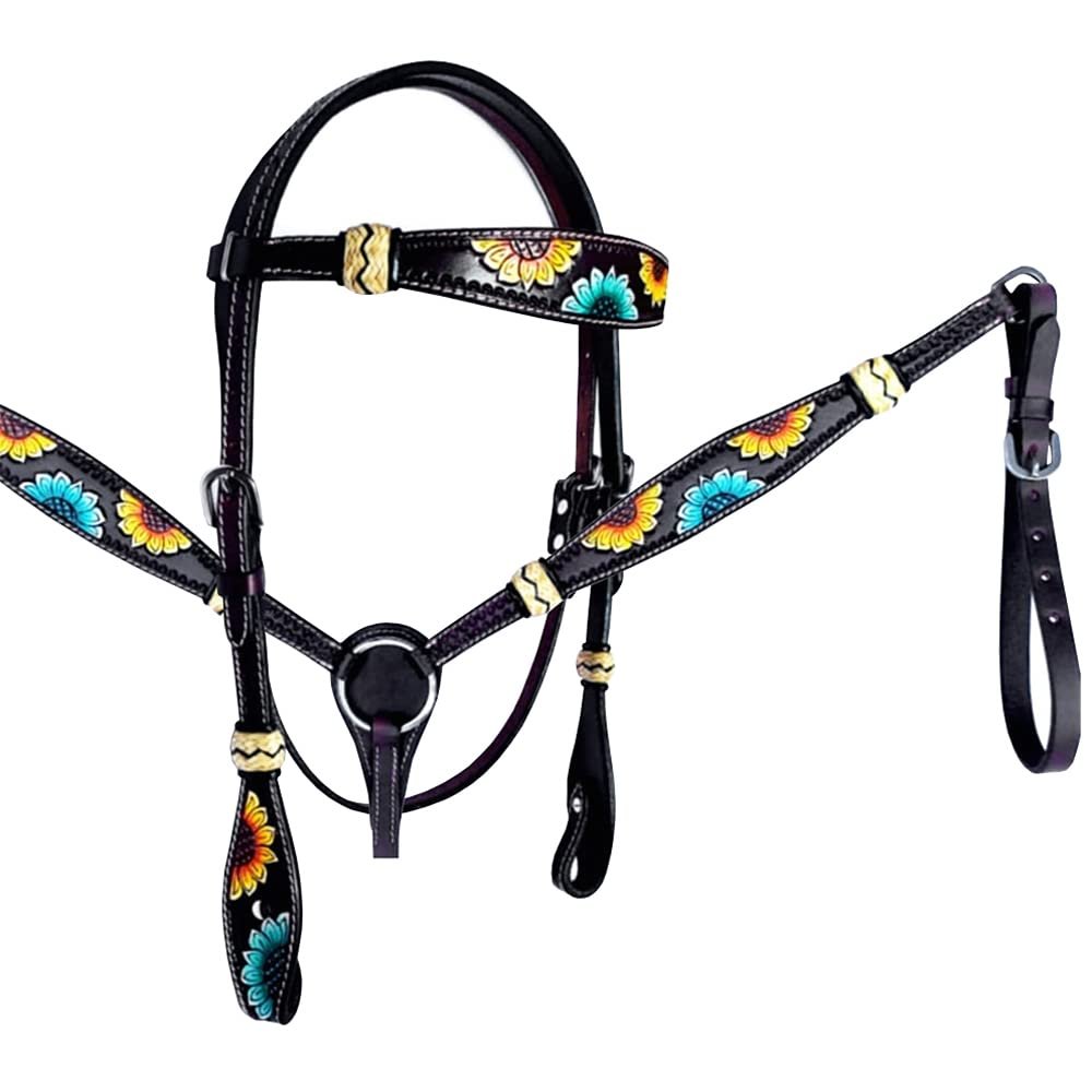 HILASON Western Horse Headstall Breast Collar Set American Leather Black | Tack for Horses