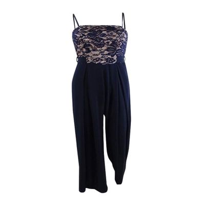 Teeze Me Juniors' Lace-Top Jumpsuit (0, Navy Nude)