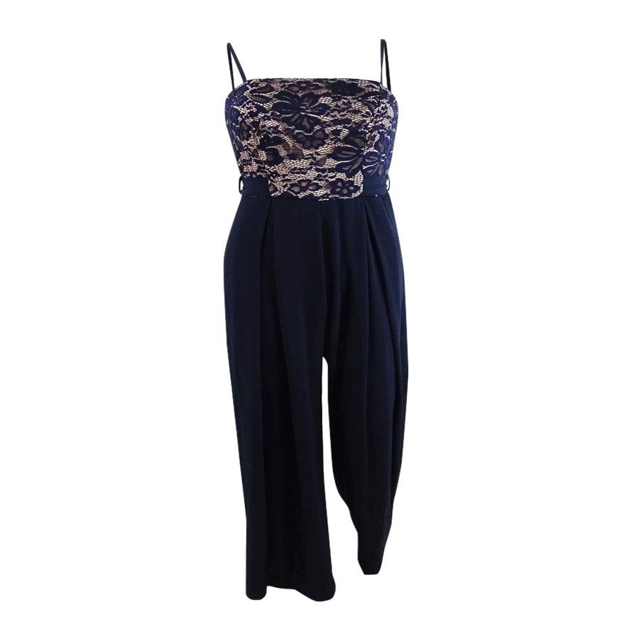 Teeze Me Juniors' Lace-Top Jumpsuit (0, Navy Nude)