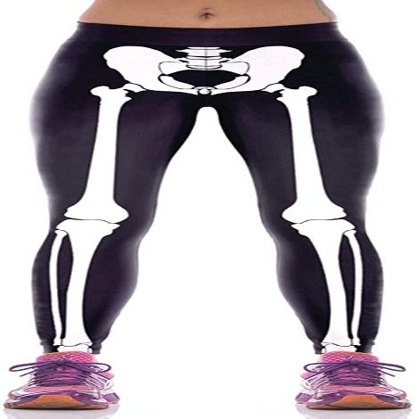 Aventy Skeleton Halloween Costume Leggings Bone Leg Black Spandex Halloween Tight Pants for Women (White, X-Large)
