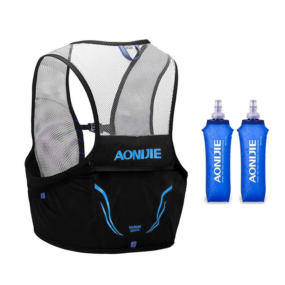 AONIJIE Hydration Pack, Trail Running Vest Set Breathable Lightweight 2.5L and 2 Soft Flasks 500ml Black, (L/XL)