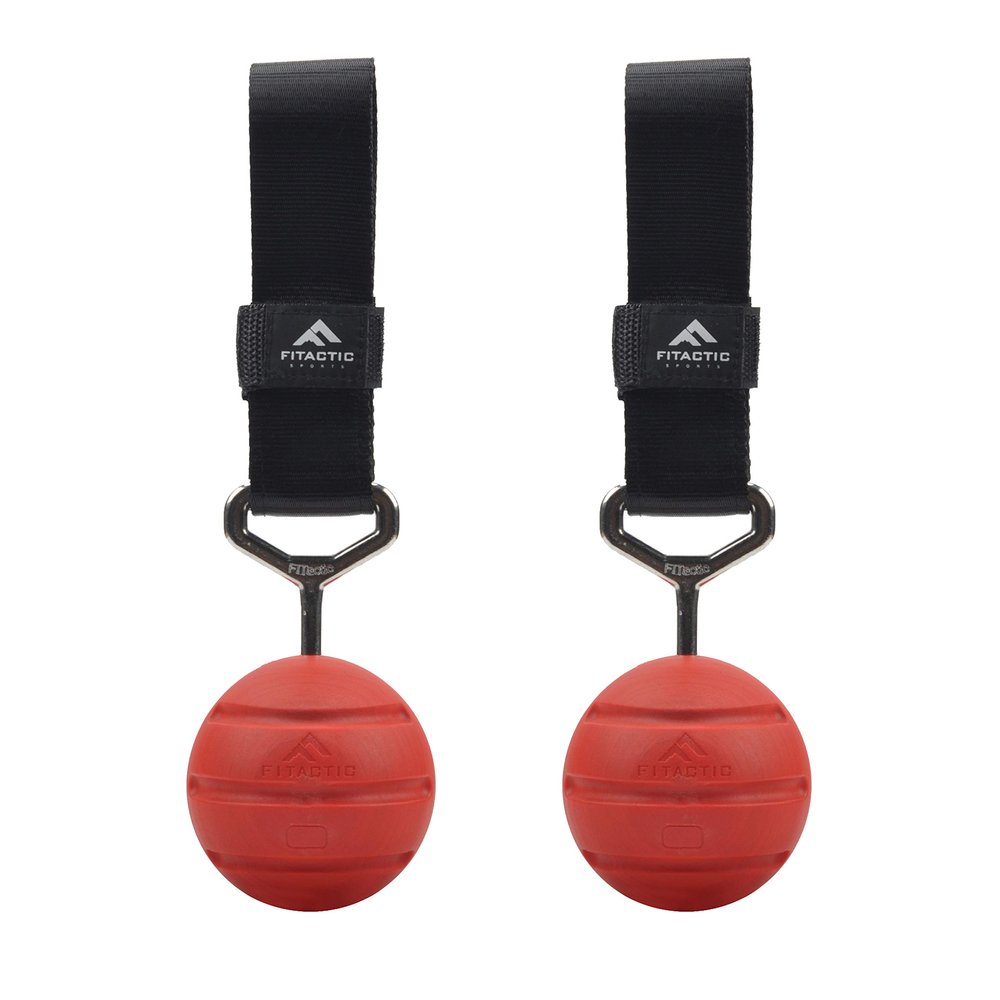 FITactic 3 Inches Groove Rock Climbing Solid Training Cannonball Bomb Power Pull Up Ball Hold Grips for Straps for Finger, Forearm, Biceps, Back Muscles, Sports, Race (2 Balls, Red Groove 3 Inches)