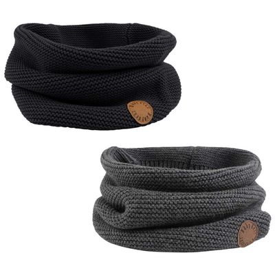 Winter Baby Boys Scarf Cotton Girls Neck Warmer Autumn Warm Knitted Scarves for Toddler Kids (Black+Dark Gray)