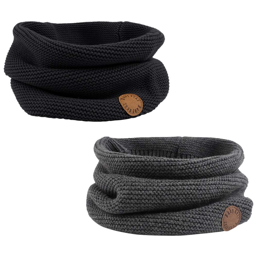 Winter Baby Boys Scarf Cotton Girls Neck Warmer Autumn Warm Knitted Scarves for Toddler Kids (Black+Dark Gray)