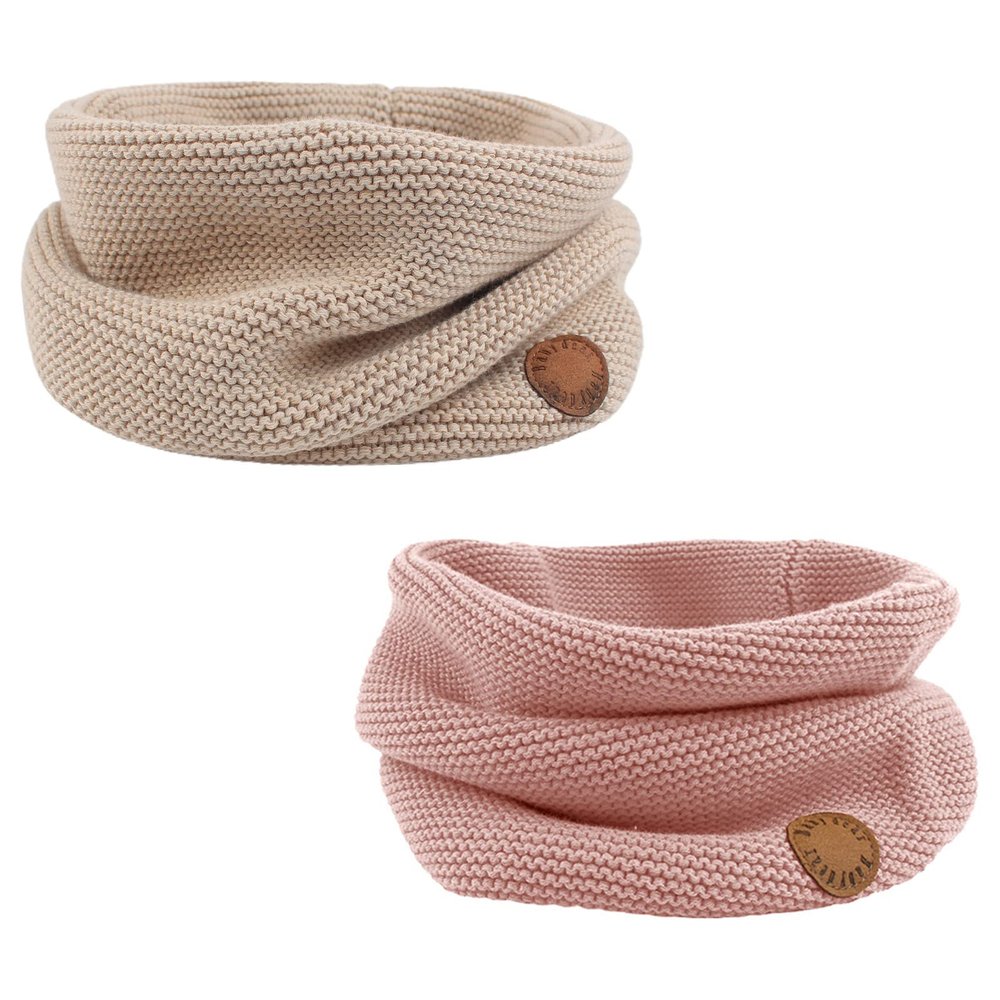 Bamery Winter Baby Boys Scarf Cotton Girls Neck Warmer Autumn Warm Knitted Scarves for Toddler Kids (Beige+Pink)