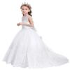 WOCINL Flower Girls Lace Applique Wedding Tulle Dress Princess Pageant Communion Birthday Christmas Party Evening Ball Gown White 6-7T view 2