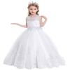 WOCINL Flower Girls Lace Applique Wedding Tulle Dress Princess Pageant Communion Birthday Christmas Party Evening Ball Gown White 6-7T view 3