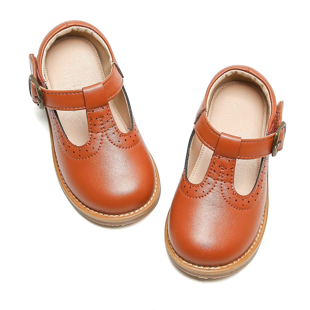 Otter MOMO Toddler Little Girls Oxford Shoes Mary Jane Flat T-Strap School Uniform Party Brown Dress Shoes Size 10