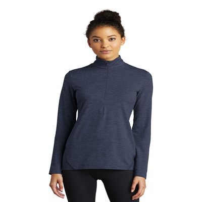 SPORT-TEK Women's Exchange 1.5 Long Sleeve Half Zip, Dark Denim Heather, Medium