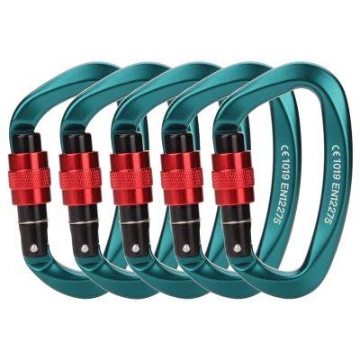 Locking Carabiner - 25kN 5600lb Climbing Carabiner Screw Gate D Shape Carabiner Green (Pack of 2)