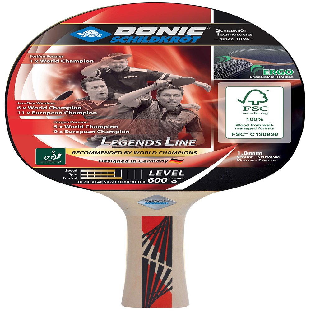 Schildkrt Donic Legends 600 FSC Table Tennis Bat, Ergo-Grip, 1.8 mm Sponge, FSC Wood, Prestige - ITTF Rubber, 724416