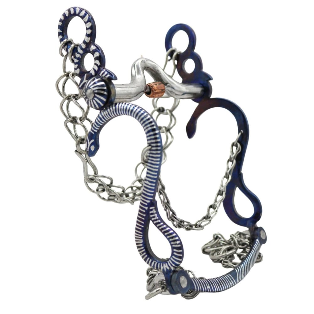 M-Royal Saddles 5 1/4" Blue Freno Charro Pavonado Azul Bit