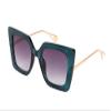 FEISEDY Sunglasses Womens Trendy, Oversized Square Shades, Pearl Inlay Cat Eye Frame UV400 Protection B2625,Peacock Blue/Gradient Grey view 1