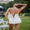 Ekouaer Silk Pajamas Set for Women Satin Backless Lingerie Pjs Cami Top and Shorts Nightwear White view 3