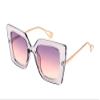 FEISEDY Sunglasses Womens Trendy, Oversized Square Shades, Pearl Inlay Cat Eye Frame UV400 Protection B2625,Clear Purple/Purple Pink view 1