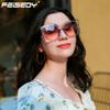 FEISEDY Sunglasses Womens Trendy, Oversized Square Shades, Pearl Inlay Cat Eye Frame UV400 Protection B2625,Clear Purple/Purple Pink view 2