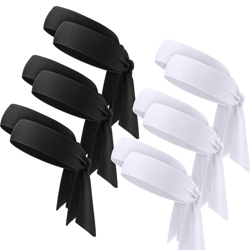 12 Pieces Headband Hair Band Unisex Dry Head Tie for Sports - Basketball, Running, Tennis, Karate, Athletics (Black, White)