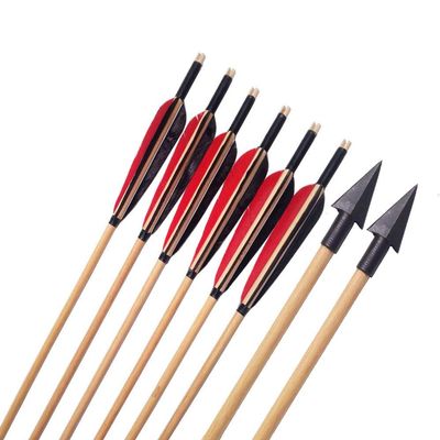 MILAEM 6 pcs 31" Traditional Archery Wooden Arrows Handmade Wood Shaft with 5 inch Turkey Feather and Broadheads for Recurve Bow or Longbow (Color 5)