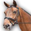 Saddlesworld Padded Dressage Brown Leather Bridle for Horses | Designed with EU Inspired Buckle | Includes Web Reins with Hand Stops view 1