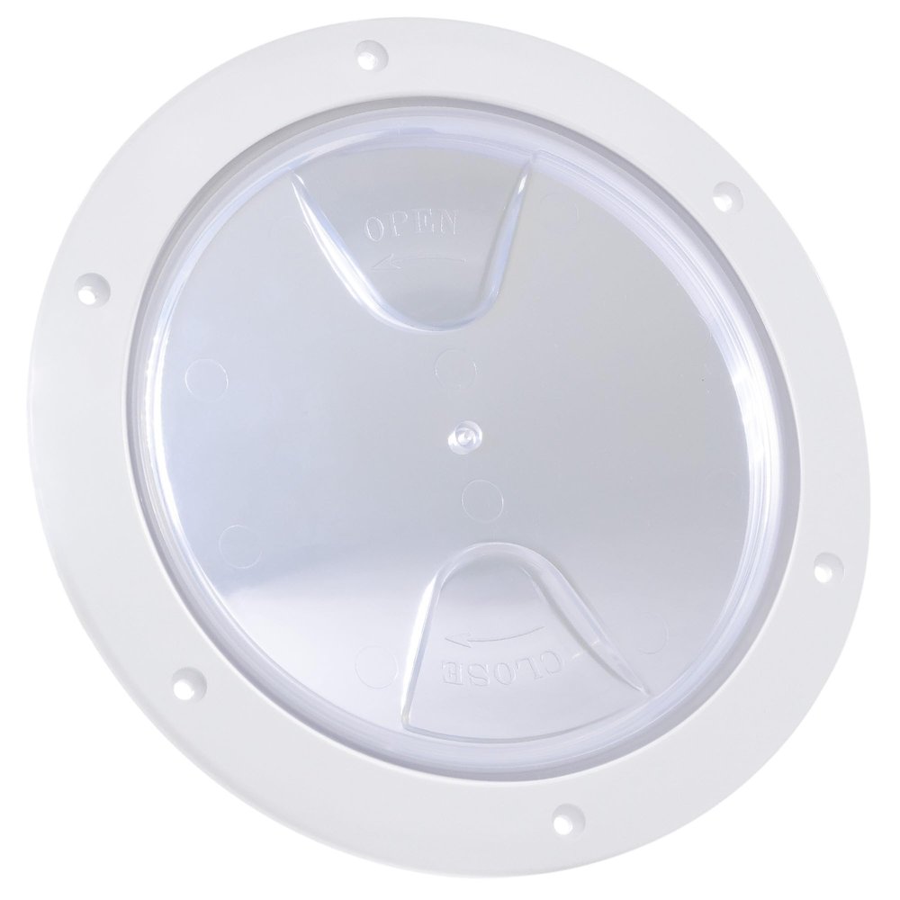 Five Oceans 4" Boat Hatch, Marine Round Inspection Deck Plate Hatch with Detachable Clear Lid, UV-Resistant ABS White Plastic, for Pontoon, Fishing Boat, Bass Boat, Yacht, RVs, Caravan - FO4463