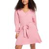 Sequin Hearts Womens Juniors V Neck Fit and Flare Sweaterdress Pink M view 1
