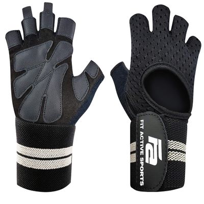 Fit Active Sports New Grip 2.0 Ventilated Weight Lifting Workout Gloves with Wrist Wraps for Gym Exercise, Weightlifting, Pull Ups - for Men & Women (XL)