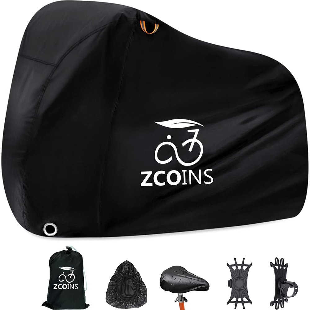 ZCOINS High-Density Bike Cover Waterproof Outdoor for 1 or 2 Bikes, 210D Lightweight Durable Bicycle Cover for Outside Storage, UV Resistant Dustproof Protection for Mountain Road Bike Ebike