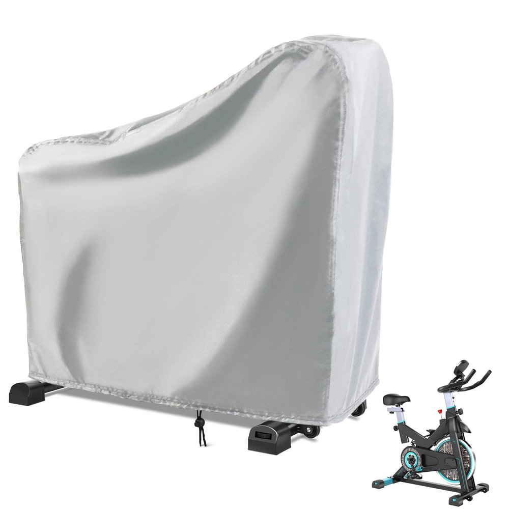 Rilime Exercise Bike Cover, Upright Cycling Protective Stationary Bike Covers Outdoor Storage Waterproof Dustproof Bicycle Cover Ideal for Indoor and Outdoor Fitness(Silver)