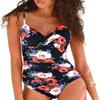 Hilor Women's One Piece Swimsuits Front Twist Swimwear V Neck Shirred Bathing Suit Monokini Black&Red Floral 6 view 2
