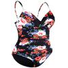 Hilor Women's One Piece Swimsuits Front Twist Swimwear V Neck Shirred Bathing Suit Monokini Black&Red Floral 6 view 4