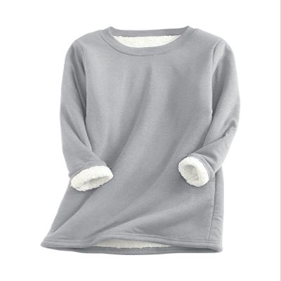 PEHMEA Women's Winter Warm Sherpa Lined Fleece Sweatshirt Crewneck Sport Pullover Loungewear Tops(Light Grey-XL)